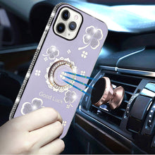 For iPhone 12 Pro Max Case Crystal Studded Ring Stand Bling + Tempered Glass