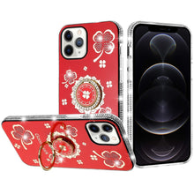 For iPhone 12 Pro Max Case Crystal Studded Ring Stand Bling + Tempered Glass
