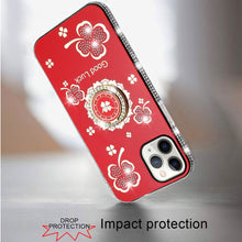 For iPhone 12 Pro Max Case Crystal Studded Ring Stand Bling + Tempered Glass