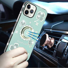 For iPhone 12 Pro Max Case Crystal Studded Ring Stand Bling + Tempered Glass