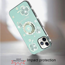 For iPhone 12 Pro Max Case Crystal Studded Ring Stand Bling + Tempered Glass