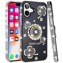 For iPhone 16 6.1inch Case Crystal Studded Ringstand Bling Cover +Tempered Glass