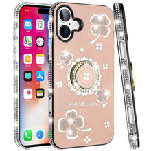 For iPhone 16 6.1inch Case Crystal Studded Ringstand Bling Cover +Tempered Glass