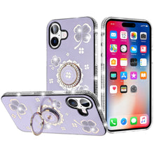 For iPhone 16 6.1inch Case Crystal Studded Ringstand Bling Cover +Tempered Glass