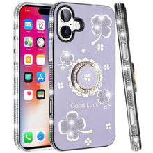 For iPhone 16 6.1inch Case Crystal Studded Ringstand Bling Cover +Tempered Glass