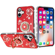For iPhone 16 6.1inch Case Crystal Studded Ringstand Bling Cover +Tempered Glass