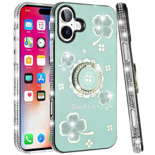 For iPhone 16 6.1inch Case Crystal Studded Ringstand Bling Cover +Tempered Glass