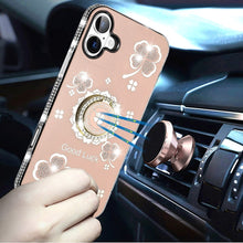 For iPhone 17 Case Crystal Studded Ring Stand Bling Phone Cover + Tempered Glass