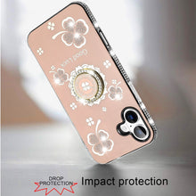 For iPhone 17 Case Crystal Studded Ring Stand Bling Phone Cover + Tempered Glass