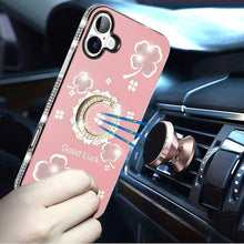 For iPhone 17 Case Crystal Studded Ring Stand Bling Phone Cover + Tempered Glass