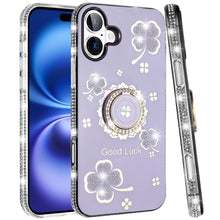 For iPhone 17 Case Crystal Studded Ring Stand Bling Phone Cover + Tempered Glass