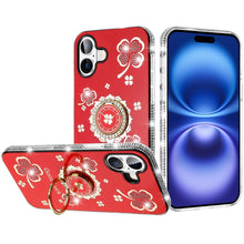 For iPhone 17 Case Crystal Studded Ring Stand Bling Phone Cover + Tempered Glass
