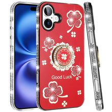 For iPhone 17 Case Crystal Studded Ring Stand Bling Phone Cover + Tempered Glass
