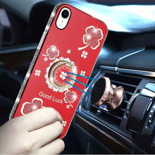 For iPhone XR Case Crystal Studded Ring Stand Bling Phone Cover + Tempered Glass