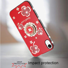 For iPhone XR Case Crystal Studded Ring Stand Bling Phone Cover + Tempered Glass