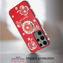 For Samsung Galaxy S24 Ultra Case Glitter Clover Design Crystal Studs Ring Stand