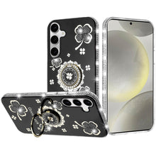 For Samsung S25/S24 Case Crystal Studded Ringstand Bling Cover + Tempered Glass