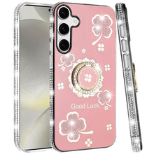 For Samsung S25/S24 Case Crystal Studded Ringstand Bling Cover + Tempered Glass
