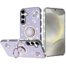 For Samsung S25/S24 Case Crystal Studded Ringstand Bling Cover + Tempered Glass