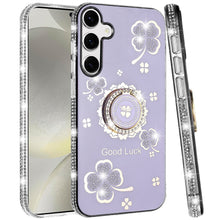 For Samsung S25/S24 Case Crystal Studded Ringstand Bling Cover + Tempered Glass