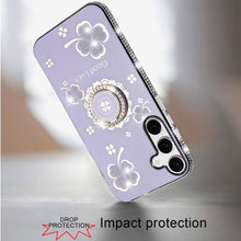 For Samsung S25/S24 Case Crystal Studded Ringstand Bling Cover + Tempered Glass