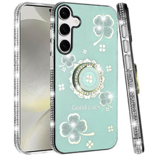 For Samsung S25/S24 Case Crystal Studded Ringstand Bling Cover + Tempered Glass
