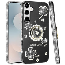 For Samsung S25 FE Case Crystal Studded Ring Stand Bling Cover + Tempered Glass