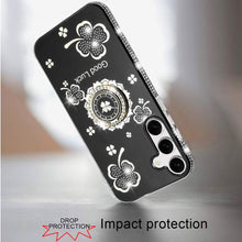 For Samsung S25 FE Case Crystal Studded Ring Stand Bling Cover + Tempered Glass