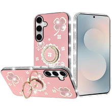For Samsung S25 FE Case Crystal Studded Ring Stand Bling Cover + Tempered Glass