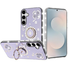 For Samsung S25 FE Case Crystal Studded Ring Stand Bling Cover + Tempered Glass