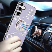 For Samsung S25 FE Case Crystal Studded Ring Stand Bling Cover + Tempered Glass