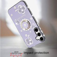 For Samsung S25 FE Case Crystal Studded Ring Stand Bling Cover + Tempered Glass