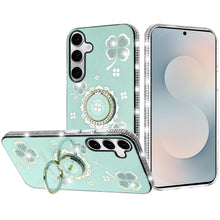 For Samsung S25 FE Case Crystal Studded Ring Stand Bling Cover + Tempered Glass