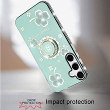 For Samsung S25 FE Case Crystal Studded Ring Stand Bling Cover + Tempered Glass