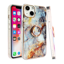 For iPhone 14 PRO Case RoseGold Chrome Edge IMD Marble Design Ring Stand Cover