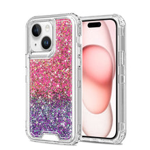 For iPhone 15 Case 2 Tone Epoxy Full Glitter Thick Shockproof + 2 Tempered Glass