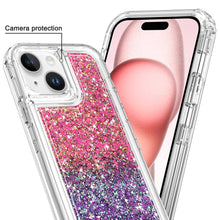 For iPhone 15 Case 2 Tone Epoxy Full Glitter Thick Shockproof + 2 Tempered Glass