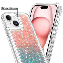 For iPhone 15 Case 2 Tone Epoxy Full Glitter Thick Shockproof + 2 Tempered Glass