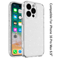 For iPhone 16 PRO MAX Case Glitter Thick 3mm Translucent Cover + Tempered Glass