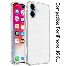 For iPhone 16 6.1inch Case Glitter Thick 3mm Translucent Cover + Tempered Glass