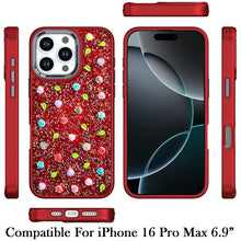 For iPhone 16 PRO MAX Case Bling Diamond Tiny Roses Glitter + Tempered Glass