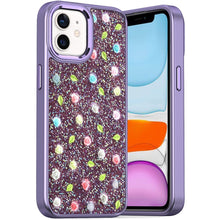 For iPhone 11 6.1 in. Case Bling Diamond Tiny Roses Glitter + Tempered Glass