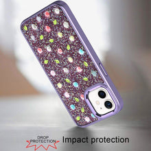 For iPhone 11 6.1 in. Case Bling Diamond Tiny Roses Glitter + Tempered Glass