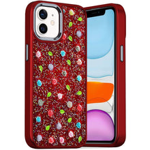 For iPhone 11 6.1 in. Case Bling Diamond Tiny Roses Glitter + Tempered Glass