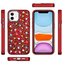 For iPhone 11 6.1 in. Case Bling Diamond Tiny Roses Glitter + Tempered Glass