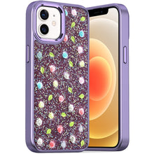 For iPhone 12/12 Pro Case Bling Diamond Tiny Roses Glitter Cover +Tempered Glass