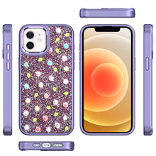 For iPhone 12/12 Pro Case Bling Diamond Tiny Roses Glitter Cover +Tempered Glass