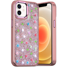 For iPhone 12/12 Pro Case Bling Diamond Tiny Roses Glitter Cover +Tempered Glass