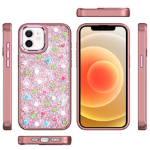 For iPhone 12/12 Pro Case Bling Diamond Tiny Roses Glitter Cover +Tempered Glass