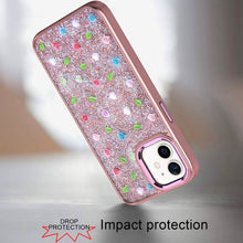 For iPhone 12/12 Pro Case Bling Diamond Tiny Roses Glitter Cover +Tempered Glass
